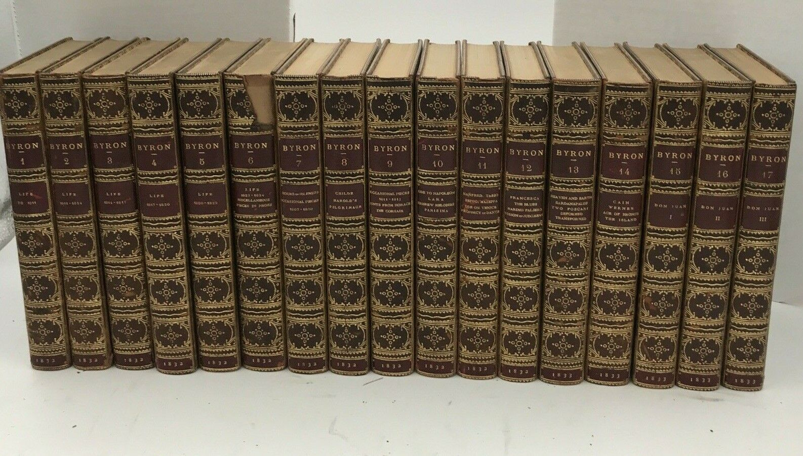 The Works Of Lord Byron 1832-1833 17 Volumes Complete Fine Bindings Don Juan