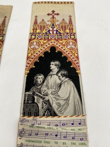 Rare Victorian Silk Bookmarks Ribbon "We praise Thee, O God" T. Stevens Coventry - Image 3