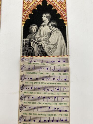 Rare Victorian Silk Bookmarks Ribbon "We praise Thee, O God" T. Stevens Coventry - Image 4
