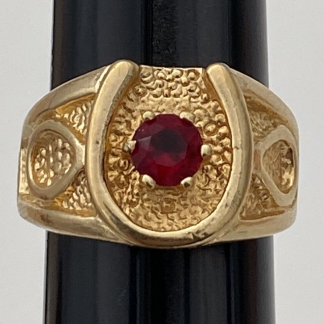 Vintage Horse Shoe Ring 18k HGE Gold Plated Garnet Size 7