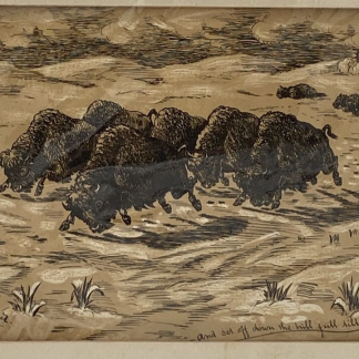 Running Buffalos Engraving - "and set off down the hill full tilt" S.H. Jallauch