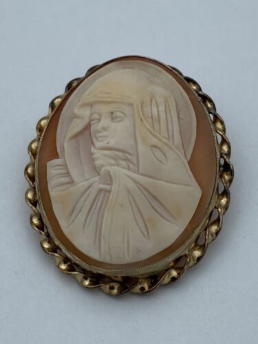 Vintage 12K Gold Filled L.S.P. Co Madonna Rare Left Facing Shell Cameo Brooch