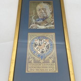 Vintage Framed Print Of Painting Honoring Winston Churchill With Coat of Arms