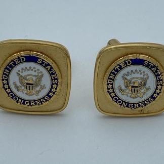 United States Congress Cuff Links Blue & White Enamel Gold Tone Square