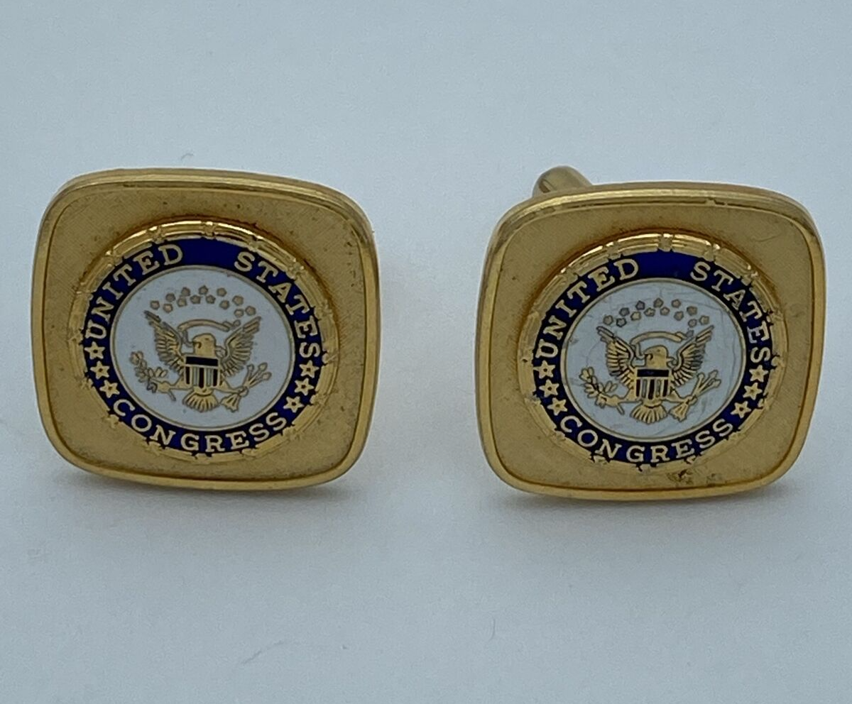 United States Congress Cuff Links Blue & White Enamel Gold Tone Square