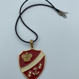 Vintage Crest Shield Crown Stars Anchor Pendant - Red & Gold