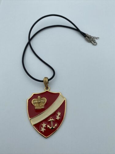 Vintage Crest Shield Crown Stars Anchor Pendant - Red & Gold