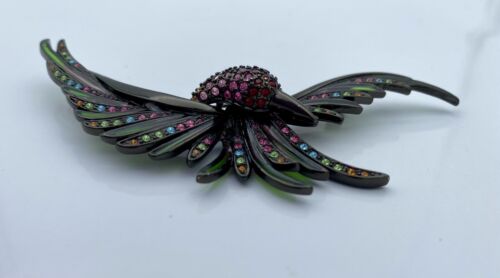 Vintage Joan Rivers Hummingbird Plique A Jour 4” Rhinestone Bird Brooch Rare - Image 10