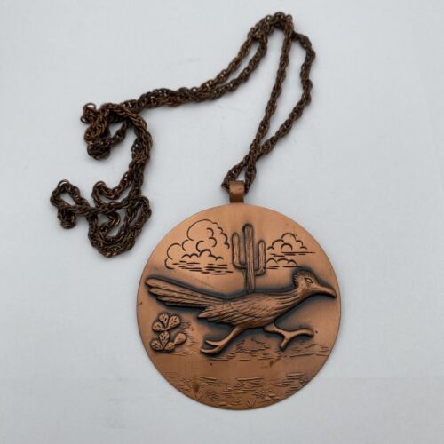 Vintage Bell’s Trading Post ROADRUNNER Medallion Necklace, Solid Copper