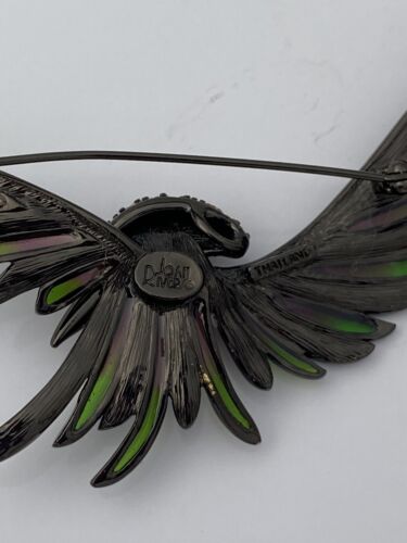 Vintage Joan Rivers Hummingbird Plique A Jour 4” Rhinestone Bird Brooch Rare - Image 2