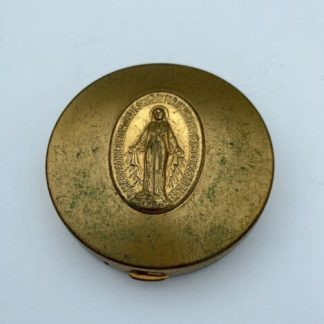 Vtg 1830 Miraculous Virgin Mary round medal lined PYX rosary box case Catholic