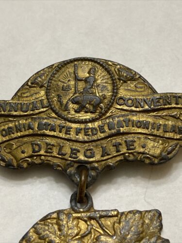 1920 California State Federation Labor Medal & Delegate Badge Fresno CA - Image 3