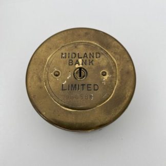 Antique 1920s Brass Money Box Midland Bank Limited Still Bank Made In England