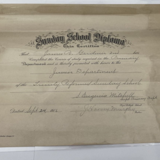 Antique Sunday School Diploma - Trinity Reformed Sunday School - 1916
