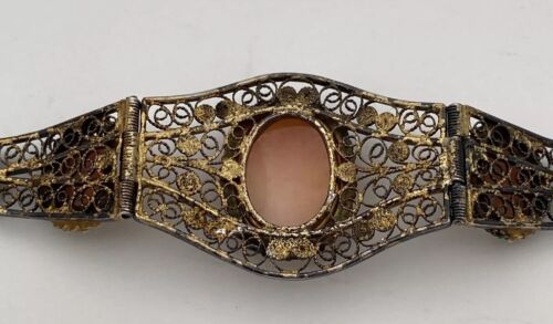 Victorian Sterling Silver 800 Filigree Delicate Three Cameo Bracelet, 7.5 inches - Image 10