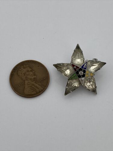 Vintage Masonic Order Of The Eastern Star OES Rhinestone Pin / Brooch - Image 4