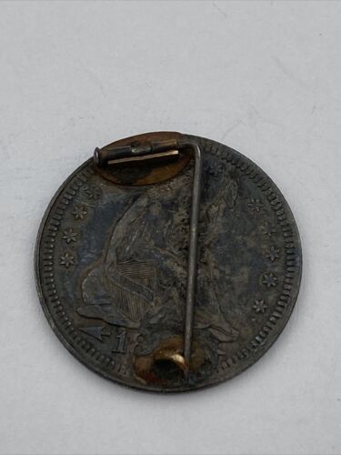 1800? Antique Coin Love Token Pin, Silver Quarter Coin, Seated Liberty - Image 2