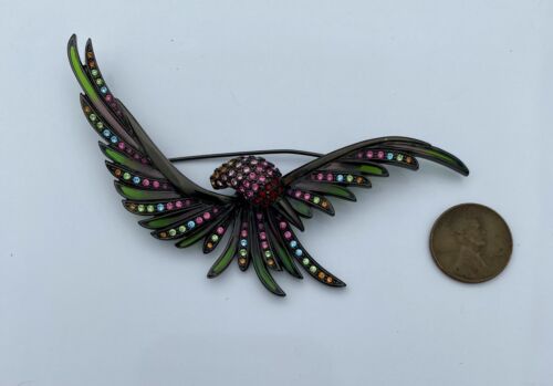Vintage Joan Rivers Hummingbird Plique A Jour 4” Rhinestone Bird Brooch Rare - Image 11