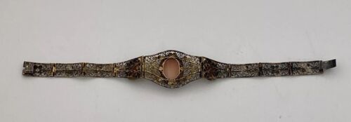 Victorian Sterling Silver 800 Filigree Delicate Three Cameo Bracelet, 7.5 inches - Image 8