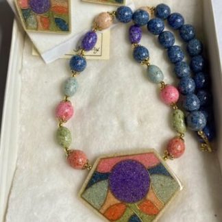 VINTAGE 90s ESTATE QVC LEE SANDS SANDART NECKLACE & EARRINGS Set Very Good