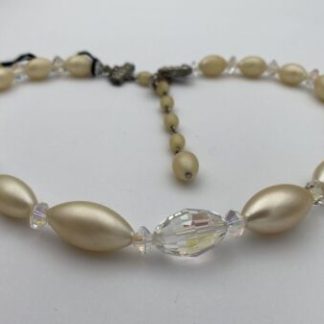 Vintage NOS w/tag Coro Crystal AB & Cream Faux Pearl Choker/Collar Necklace RARE