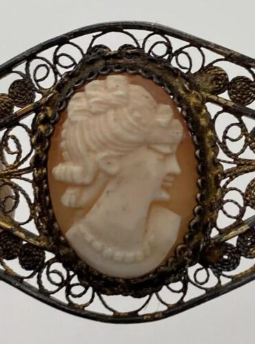 Victorian Sterling Silver 800 Filigree Delicate Three Cameo Bracelet, 7.5 inches