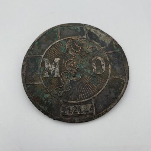 1925 M.D. Medical Doctor 3.5" Brass Medallion Emblem ~ License No. 112124 ~ AMA
