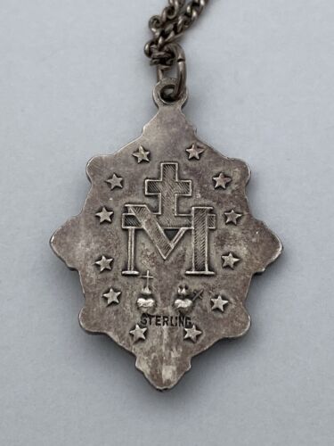 Vintage 1830 Virgin Mary Sterling Silver Marcasite Studded Pendant With GF Chain - Image 2