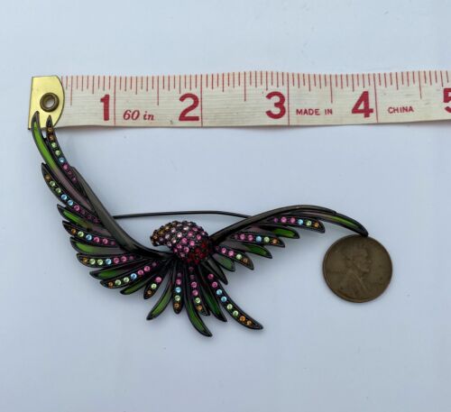 Vintage Joan Rivers Hummingbird Plique A Jour 4” Rhinestone Bird Brooch Rare - Image 12