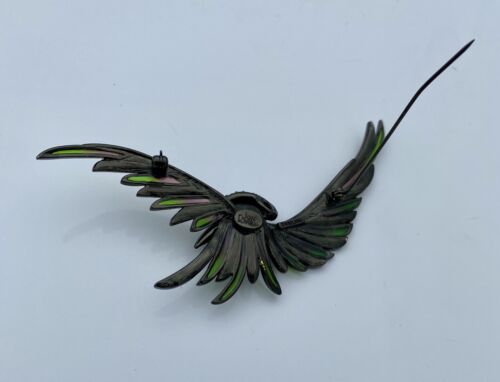 Vintage Joan Rivers Hummingbird Plique A Jour 4” Rhinestone Bird Brooch Rare - Image 6