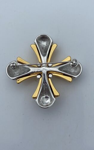 Vintage 1990s Signed PC Gold & Silver Tone Maltese Cross Brooch VG - Image 2