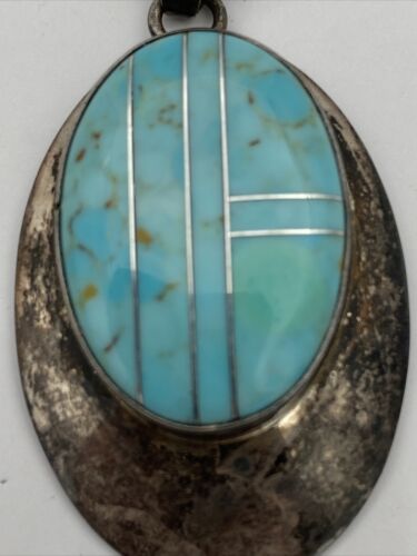 Turquoise Native American RWG Sterling Silver Pendant - Image 3