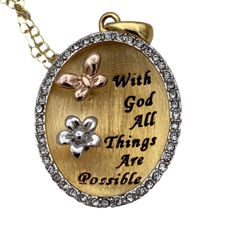 RL 925 Sterling Silver Butterfly Flower With God All Things are Possible Pendant