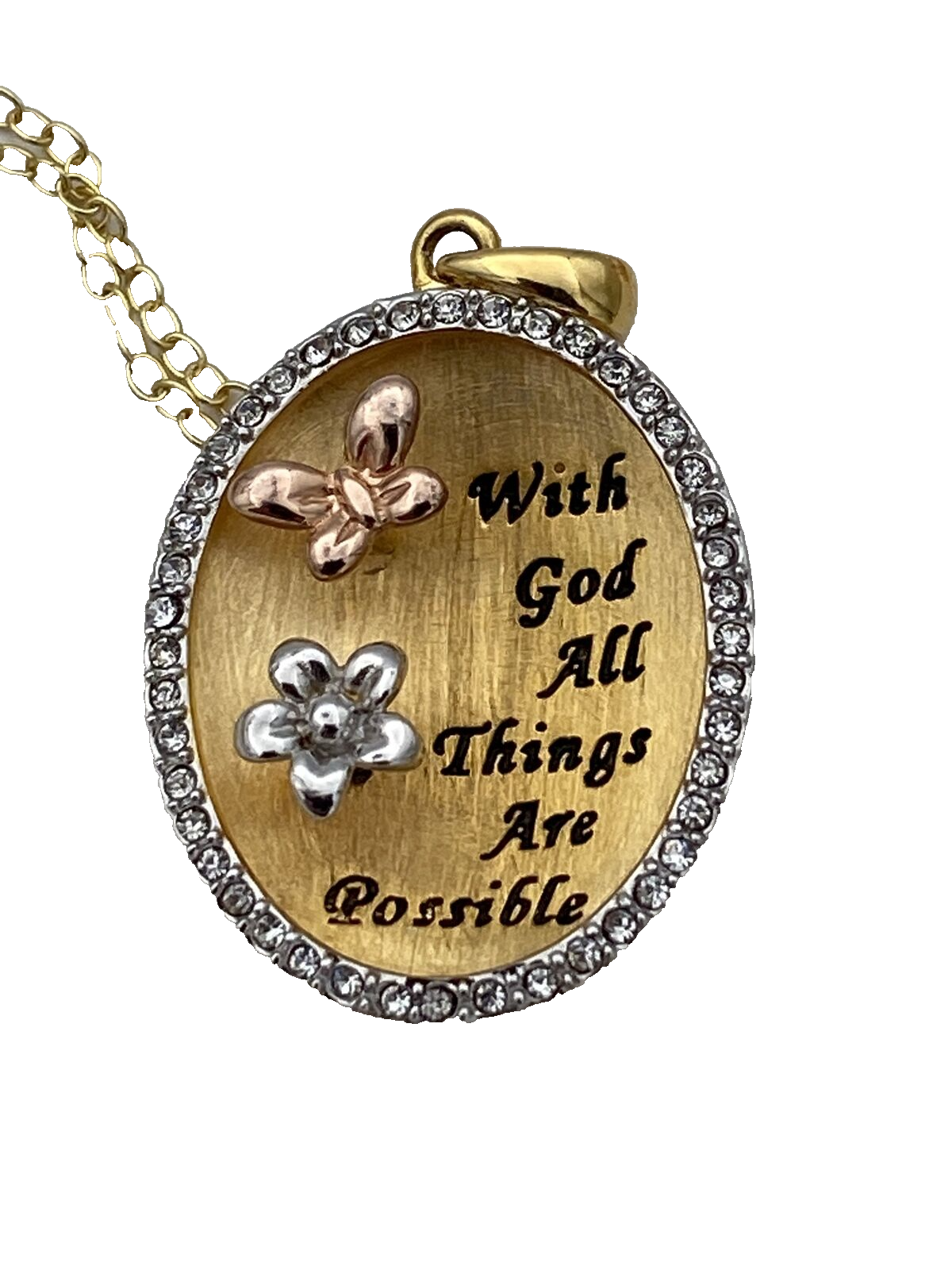 RL 925 Sterling Silver Butterfly Flower With God All Things are Possible Pendant