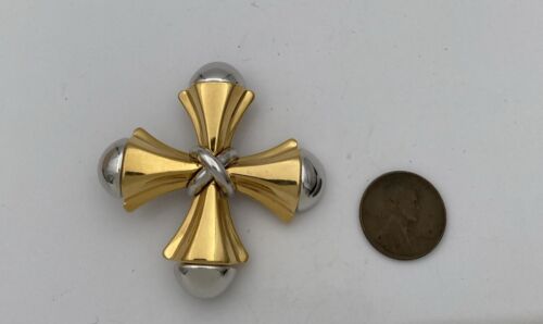 Vintage 1990s Signed PC Gold & Silver Tone Maltese Cross Brooch VG - Image 9