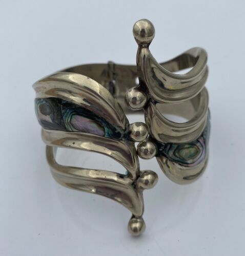 Vintage Taxco Alpaca Abalone Clamp Bracelet