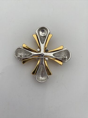 Vintage 1990s Signed PC Gold & Silver Tone Maltese Cross Brooch VG - Image 5
