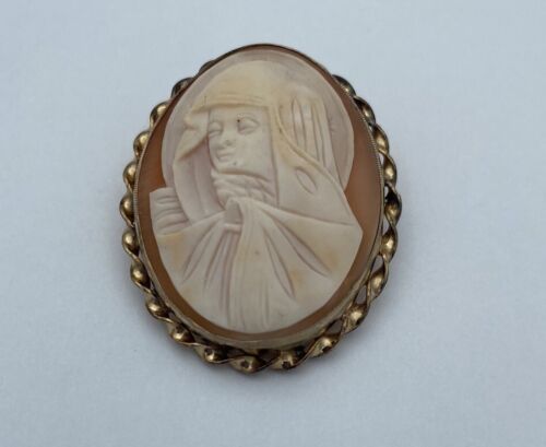 Vintage 12K Gold Filled L.S.P. Co Madonna Rare Left Facing Shell Cameo Brooch - Image 4