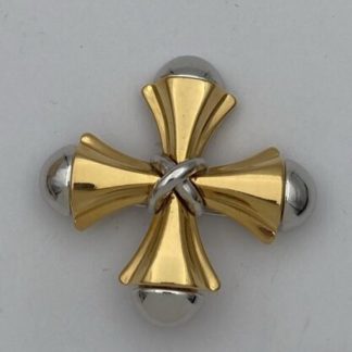 Vintage 1990s Signed PC Gold & Silver Tone Maltese Cross Brooch VG