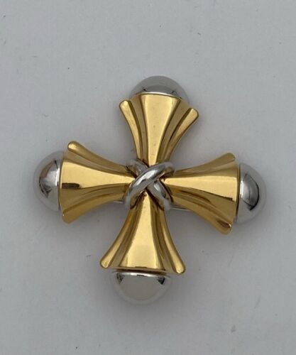 Vintage 1990s Signed PC Gold & Silver Tone Maltese Cross Brooch VG