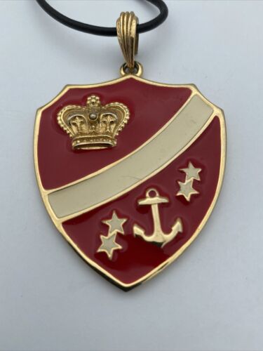 Vintage Crest Shield Crown Stars Anchor Pendant - Red & Gold - Image 3