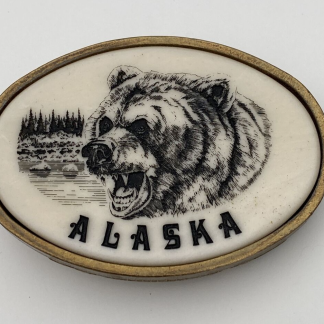 Vintage Alaska Carved Grizzly Bear Belt Buckle Solid Brass Collectible Buckle