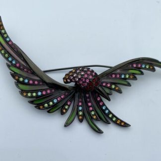 Vintage Joan Rivers Hummingbird Plique A Jour 4” Rhinestone Bird Brooch Rare