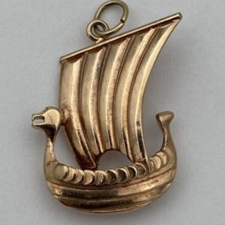 Vintage 14K Yellow Gold Viking Pirate Ship 3D Pendant / Charm