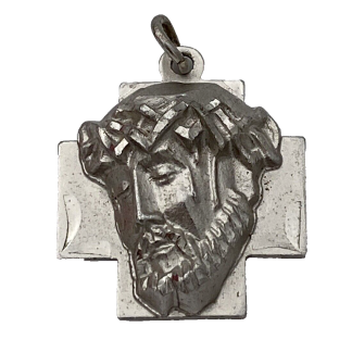 Vintage Jesus Head On Cross Medal Pendant .925 Sterling Silver