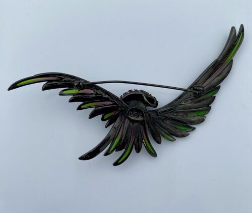 Vintage Joan Rivers Hummingbird Plique A Jour 4” Rhinestone Bird Brooch Rare - Image 5