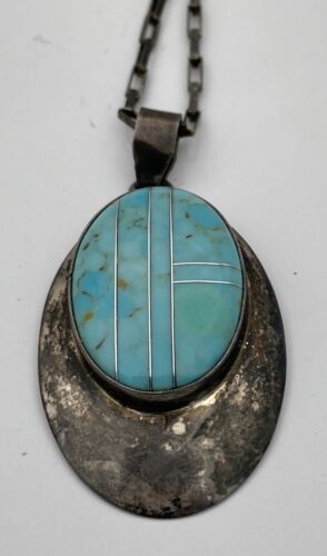 Turquoise Native American RWG Sterling Silver Pendant