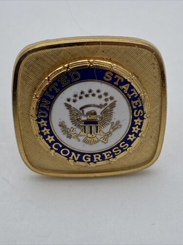 United States Congress Cuff Links Blue & White Enamel Gold Tone Square - Image 3