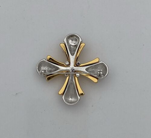 Vintage 1990s Signed PC Gold & Silver Tone Maltese Cross Brooch VG - Image 4