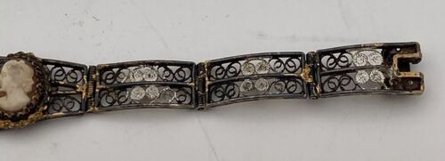 Victorian Sterling Silver 800 Filigree Delicate Three Cameo Bracelet, 7.5 inches - Image 7